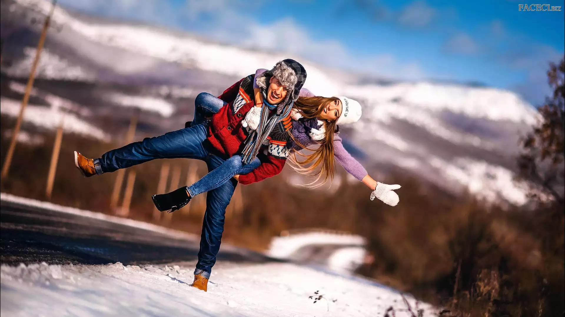 Droga, Krajobraz, Radość, Dziewczyna, Góry, Chłopak